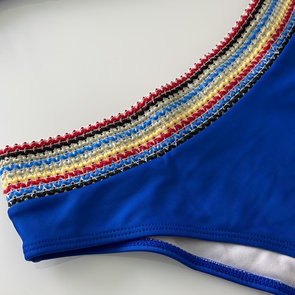 Royal Cobalt Blue Contrast Trim Triangle Bikini Chain Link Straps Size M - Picture 12 of 15